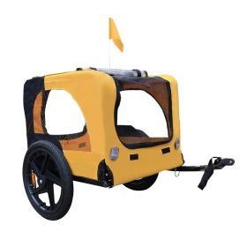 Yellow Outdoor Heavy Duty Foldable Practical Pet Stroller Dog Carrier With Bicycle Tow (Color: Yellow)
